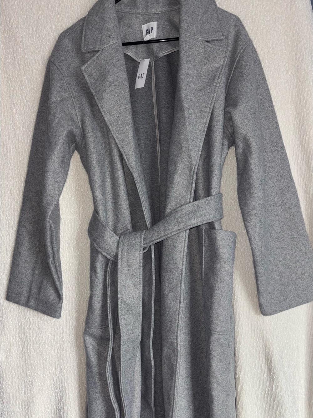 GAP Gray Wool-Blend Belted Long Coat